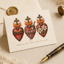 スペイン語カトリック 感謝のThree Sacred Hearts サンキューカード