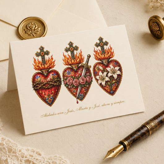 スペイン語カトリック 感謝のThree Sacred Hearts サンキューカード
