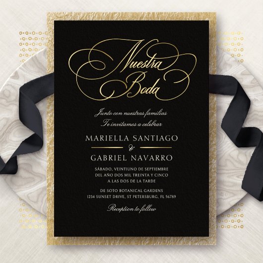 スペイン語カリグラフィー 私たちの結婚式 ウェディング 箔招待状