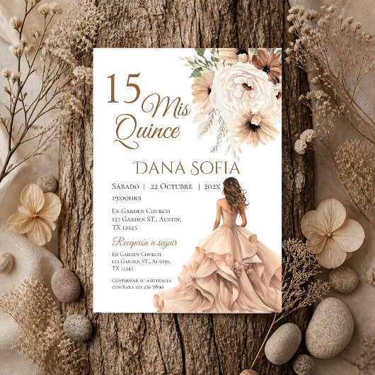 スペイン語ボヘミアン風のQuincenera(15歳の誕生日)招待状 招待状