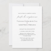 スペイン語ミニマルフォト ブラック&ホワイト 結婚式前祝賀会 招待状 (裏面)