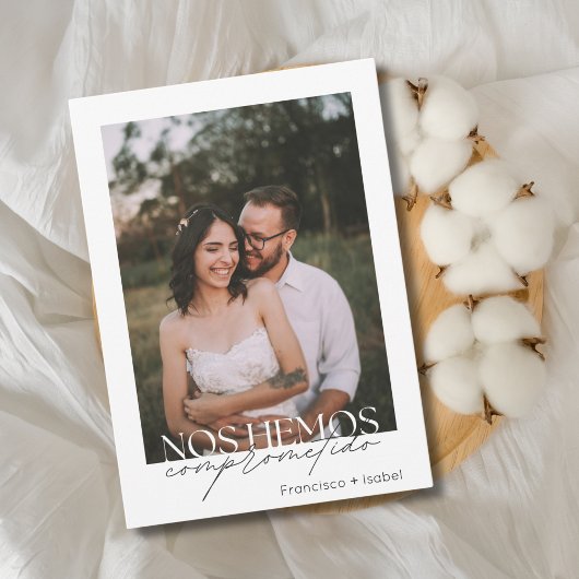 スペイン語ミニマルフォト ブラック&ホワイト 結婚式前祝賀会 招待状