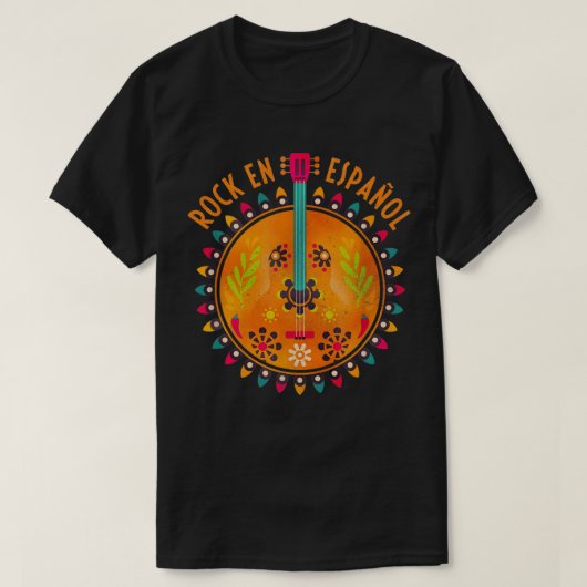 スペイン語ロック ギター スペイン語 ロック音楽 Tシャツ (デザイン正面)