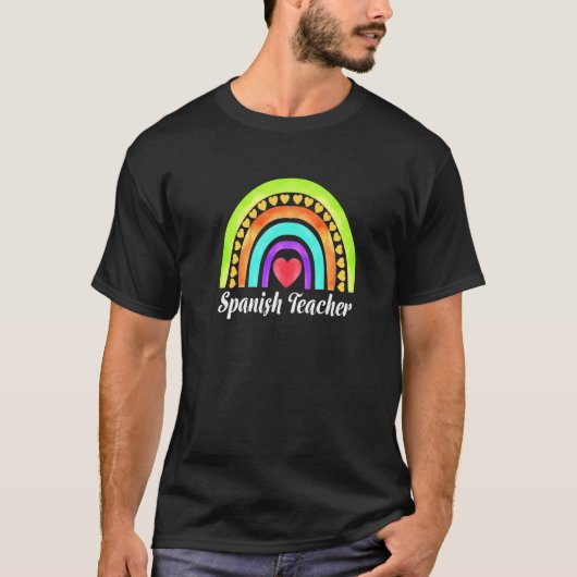 スペイン語教師 ハート&レインボー プレミアム Tシャツ (正面)