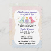 スペイン語/スペイン語のベイビーシャワー恐竜ウォーターカラー 招待状 (正面/裏面)