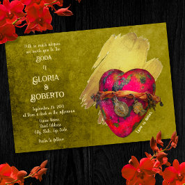 スペイン語、ヴィンテージ赤いハートメキシ結婚コの招待 招待状