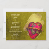 スペイン語、ヴィンテージ赤いハートメキシ結婚コの招待 招待状 (正面)