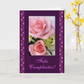 スペイン語: 誕生日のピンクのバラ/rosas de cumpleanos カード (黄色い花)