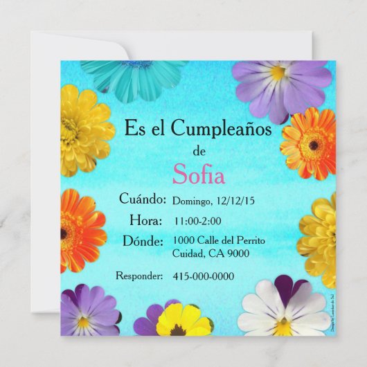 スペイン語: Invitación de cumpleanos//Birthday 招待状 (裏面)