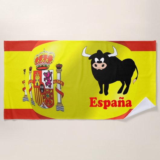 スペイン雄牛旗デザイン ビーチタオル (正面)