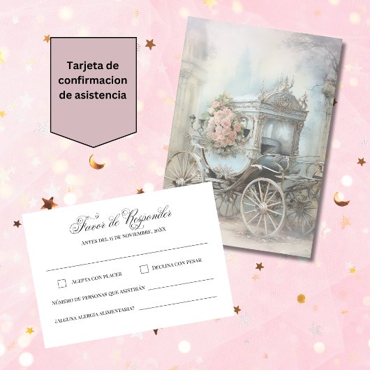スペイン風おとぎ話の結婚式 ホワイト 出欠カード