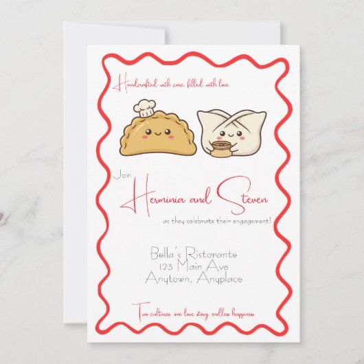 スペイン風と中華のエンパナーダ＆ワントン料理で結婚発表 招待状 (正面)