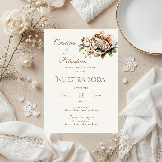 スペイン風のボヘミアンスタイルの結婚指輪 招待状