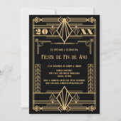 スペイン風アールデコゴールド 1920年代 新年パーティー 招待状 (正面)