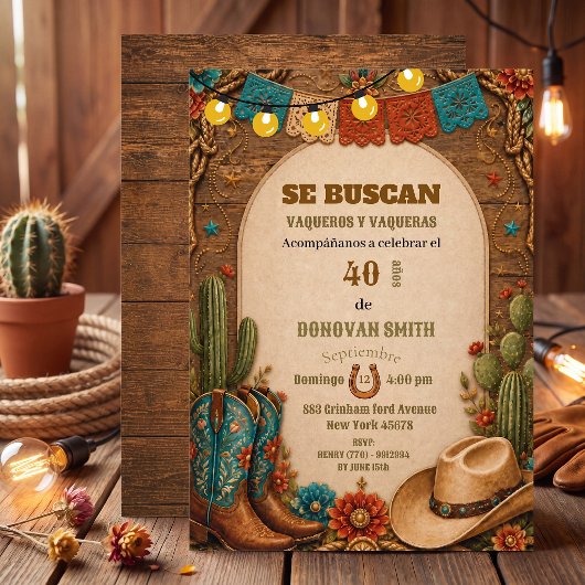 スペイン風ウェスタンブーツ メキシコのカウボーイ 誕生日 招待状
