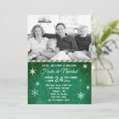 スペイン風グリーンデニムスノーフレーク写真ホリデーパーティー 招待状 (スタンド正面)