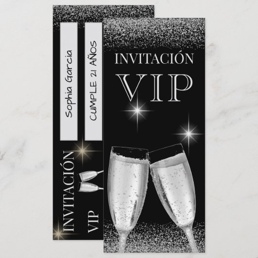 スペイン風ゴージャスシルバーVIPバースデーパーティー 招待状 (正面/裏面)