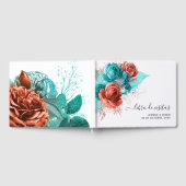 スペイン風ターコイズ&リビングコーラル フローラル ウェディング ゲストブック (全面)