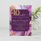 スペイン風パープルピンクゴールドアゲートの40歳の誕生日パーティー 招待状 (スタンド正面)