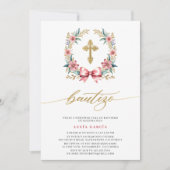 スペイン風ピンクとゴールドの洗礼招待状 招待状 (正面)