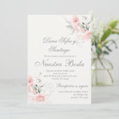 スペイン風ピンクの花の結婚式 招待状 (スタンド正面)