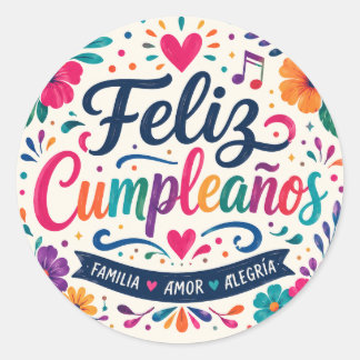 スペイン風フラワーフィエスタのバースデーカード Feliz Cumpleaños ラウンドシール