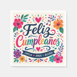 スペイン風フラワーフィエスタの誕生日おめでとうございます スタンダードカクテルナプキン