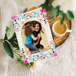 スペイン風フラワーマザーズデー I Love You Mom 写真入り 箔グリーティングカード