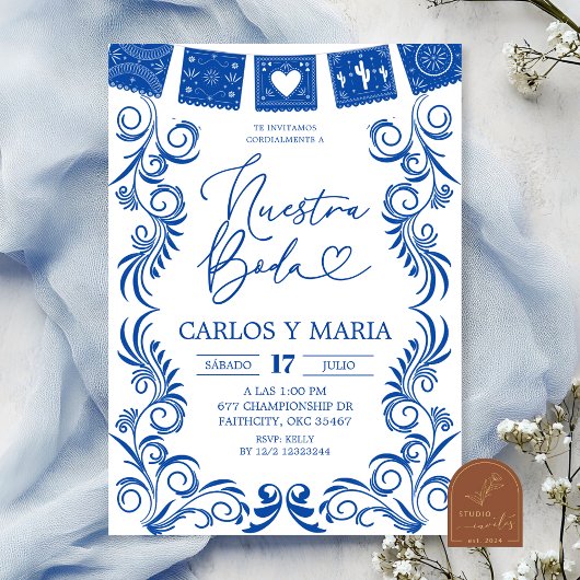 スペイン風ブルータラベラフレーム Nuestra Boda 招待状
