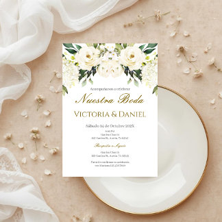 スペイン風ボヘミアン フラワー ウェディング 招待状