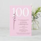 スペイン風ミニマリストフェミニン ピンク 100歳の誕生日  招待状 (スタンド正面)