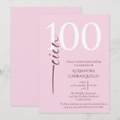 スペイン風ミニマリストフェミニン ピンク 100歳の誕生日  招待状 (正面/裏面)