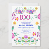スペイン風メキシコフィエスタ フローラル 100歳の誕生日パーティー 招待状 (正面)