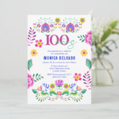 スペイン風メキシコフィエスタ フローラル 100歳の誕生日パーティー 招待状 (スタンド正面)