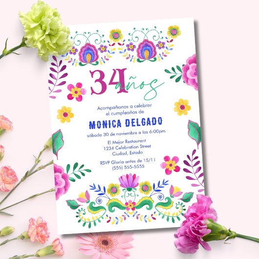 スペイン風メキシコフィエスタ フローラル 34歳の誕生日パーティー 招待状