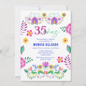 スペイン風メキシコフィエスタ フローラル 35歳の誕生日パーティー 招待状 (正面)