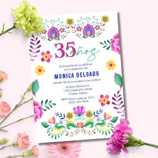 スペイン風メキシコフィエスタ フローラル 35歳の誕生日パーティー 招待状