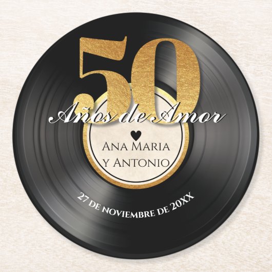 スペイン風レトロビニールレコード50周年記念 ラウンドペーパーコースター (正面)