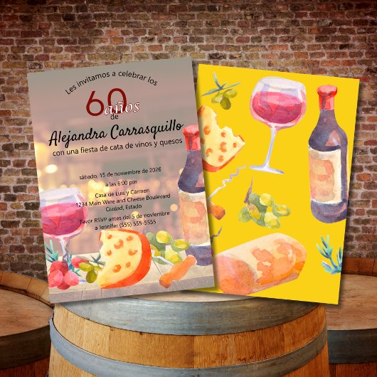 スペイン風ワイン＆チーズ試飲会 クラシックな60歳の誕生日 招待状