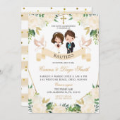 スペイン風兄弟姉妹男の子女の子洗礼招待状 招待状 (正面/裏面)