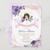 スペイン風紫と金色の花のプリメーラ・コムニオン 招待状 (正面/裏面)