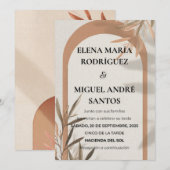 スペイン風結婚式の招待状 テラコッタアーチとオリーブ 招待状 (正面/裏面)