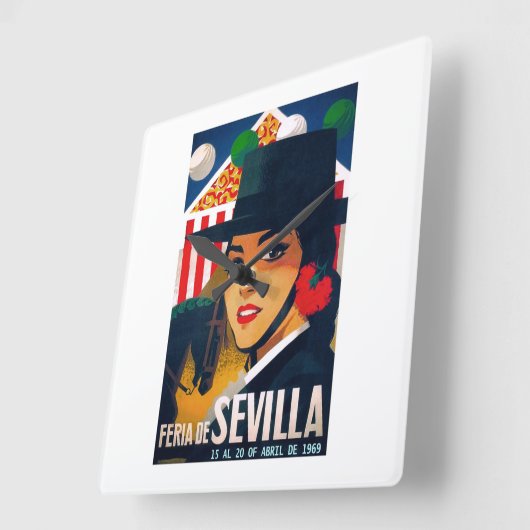 スペイン1969年のセヴィル4月の公平なポスター スクエア壁時計 (傾斜)