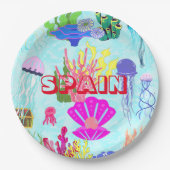 スペイン クラゲ カラフル 水中 ペーパープレート (正面)