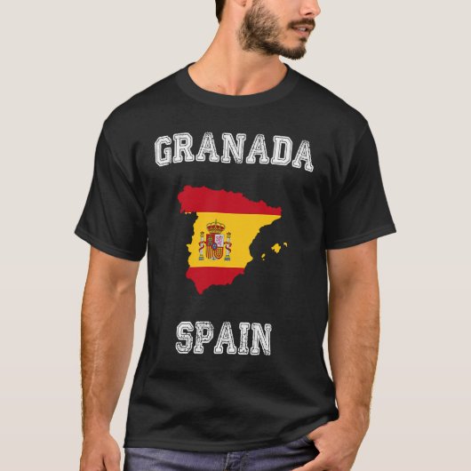 スペイン グラナダ ヴィンテージ スペイン国旗マップ Tシャツ (正面)
