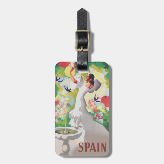 スペイン セニョリータ 鳥 花 フィエスタ 庭園 ラゲッジタグ (正面縦)