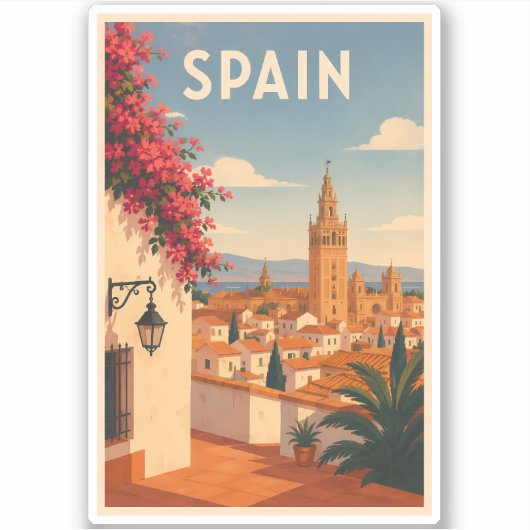 スペイン セビリア イラスト 旅行 アート ヴィンテージ シール (正面)