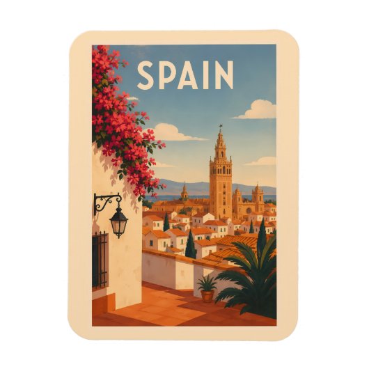 スペイン セビリア イラスト 旅行 アート ヴィンテージ マグネット (縦)