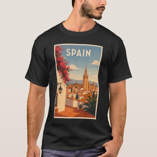 スペイン セビリア イラスト 旅行 アート ヴィンテージ Tシャツ (正面)