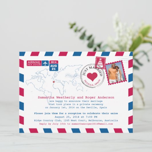 スペイン・セビリア　航空郵便式挙式後パーティーのお知らせ 招待状 (スタンド正面)